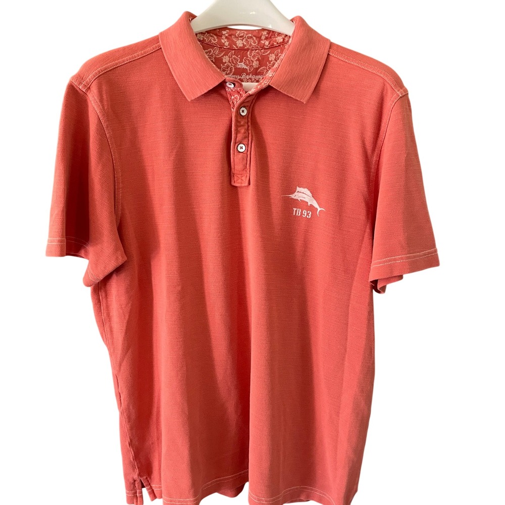 Tommy Bahama Mens Pima Cotton Polo Shirt Coral Relaxation Specialist Orange M - Picture 2 of 13